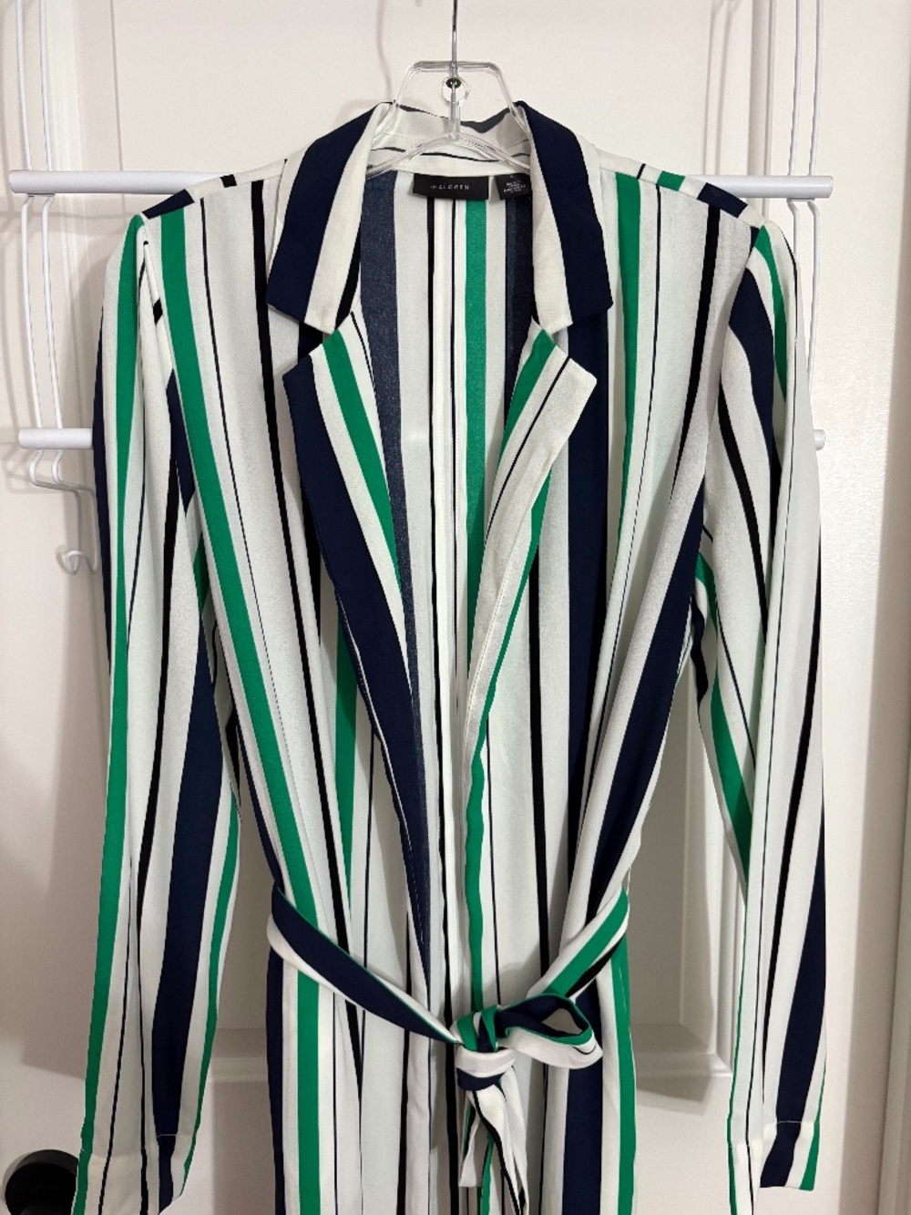 Halogen Green Striped Lightweight Lapel Duster Women’s Size Small